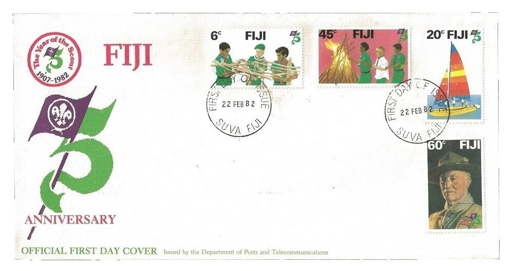 Fijian First Day Cover Boy Scouts Postal Stamps