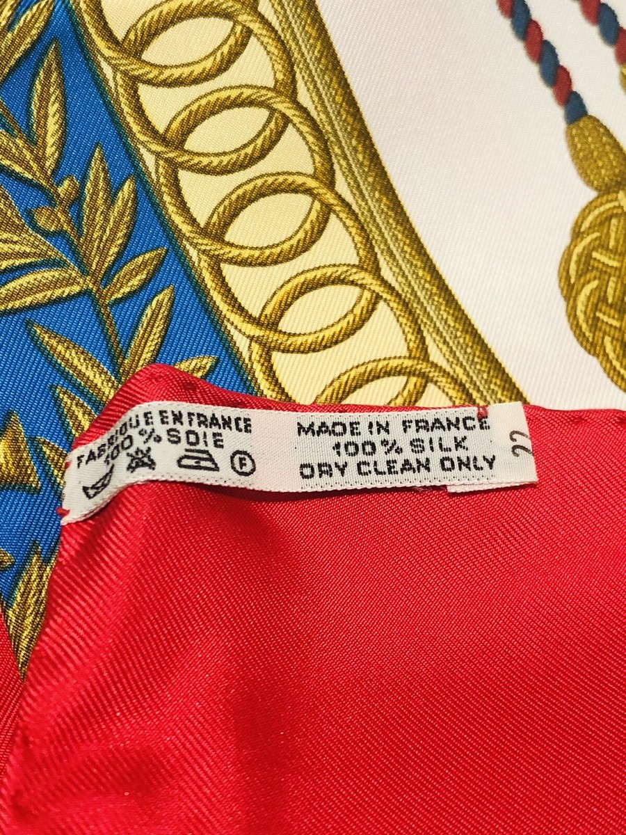 HERMES Paris “Poste et Cavalerie” Red White Blue 100% Silk Scarf