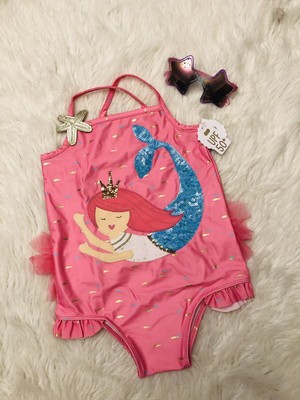 Mud Pie Baby Girl Mermaid Sequin Ruffle Swimsuit Size 4 | eBay