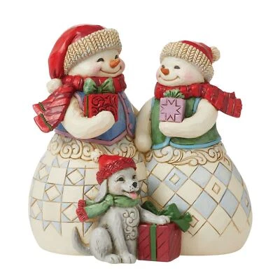 Jim Shore Heartwood Creek Snowmen Couple with Puppy Figurine 6012938