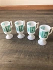 Vintage Federal Milk Glass Aqua Danish Rooster MCM Irish Coffee Mugs Set of 4