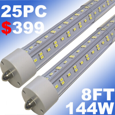 25PC T8 8FT Led Tube Light Bulbs FA8 Single Pin 144W 8Foot Led Shop Light 6500K