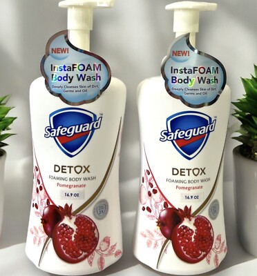 Safeguard Detox Foaming Body Wash Pomegranate Deep Cleanses Skin Germs Oil 2 Pk