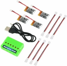 4pc 3.7V 220mAh 1S LiPo Battery 35C w/ 6-in-1 Charger & Cable for RC Drone JJRC