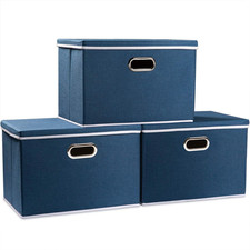 Large Collapsible Storage Bins with Lids 3-Pack Fabric Foldable Storage Boxes
