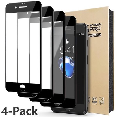 (4 Pack) Full Cover Tempered Glass Screen Protector For Apple iPhone 7, 7 Series