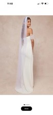 White Chapel Length Tulle Wedding Veil with Pearl Accents and Comb Attachment