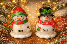 Ganz " PERSONALIZED " Light-Up BLINKING Cute Snowman Ornaments Names A - Z