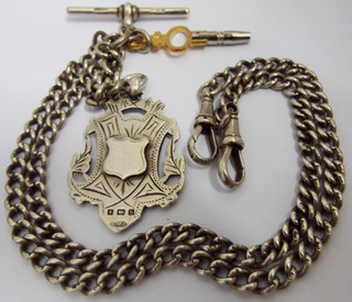 NICE LONG 18.5" ANTIQUE 1913 STERLING SILVER DOUBLE ALBERT WATCH CHAIN NECKLACE