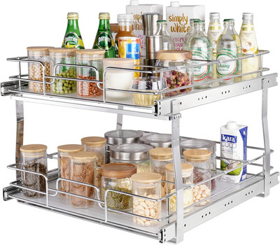 2 Tier 20''Wx21.2''Dx15.2''Hpull Out Cabinet Organizer, Heavy Duty Slide Out Pantry