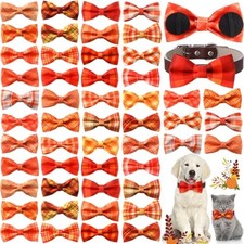 50 Pcs Fall Collar Dogs Bow Ties Autumn Plaid Dogs Collar Fall Plaid