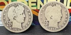 LOT OF 2 - 1914-D & 1899 Barber / Liberty Head Quarter Fine 90% Silver 50c