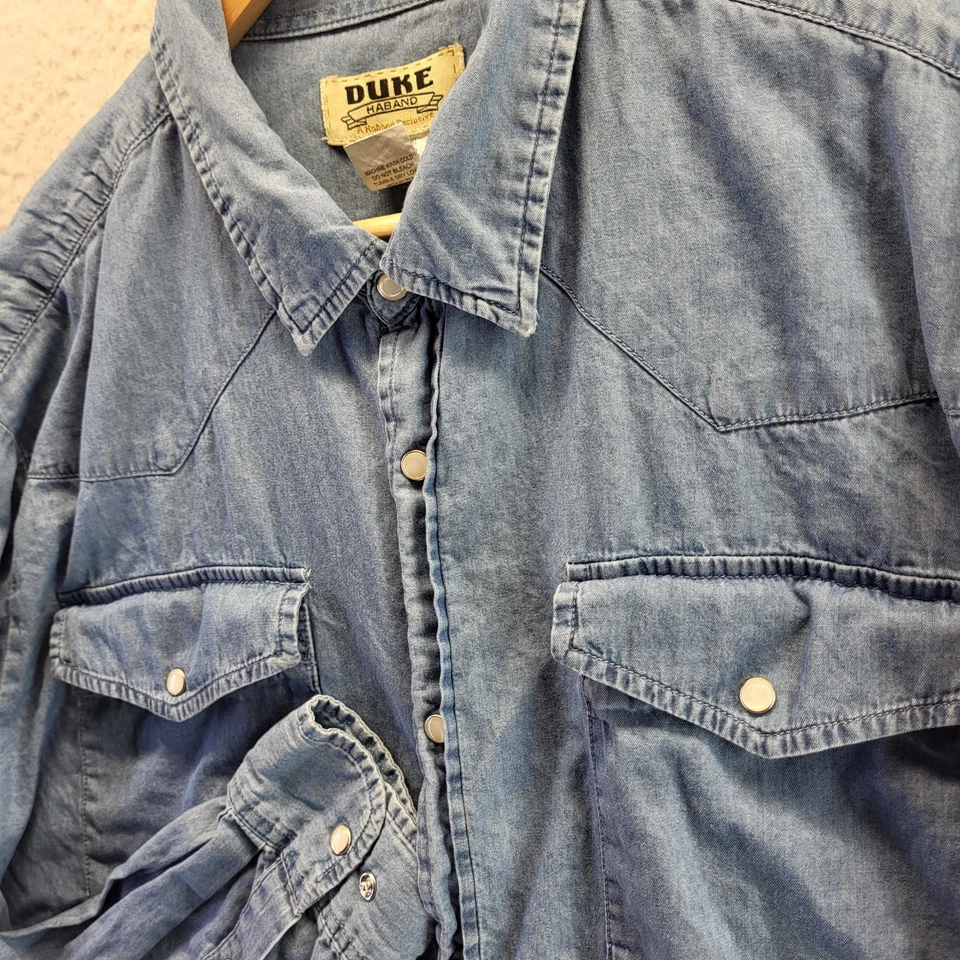 Vintage Duke Haband Pearl Snap Denim Shirt Mens XL Light Blue Western Cowboy - Image 2 of 4