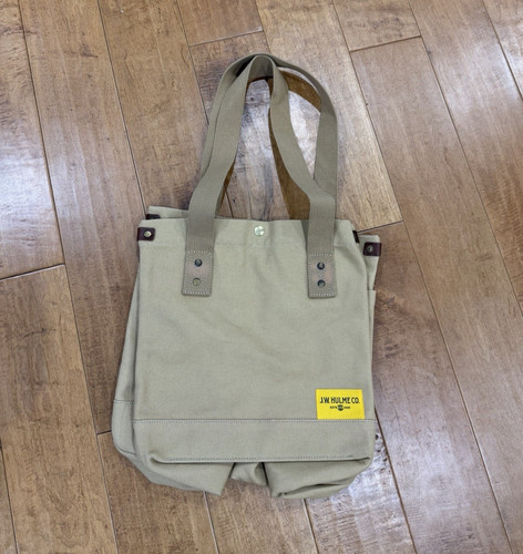 J.W. Hulme Co Canvas Leather Tote Bag Khaki Riri Zip Brass Hardware Large