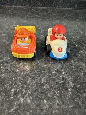 Fisher Price Little People Lot Of 2 White Toy Racer & Wheelies Dump Truck 