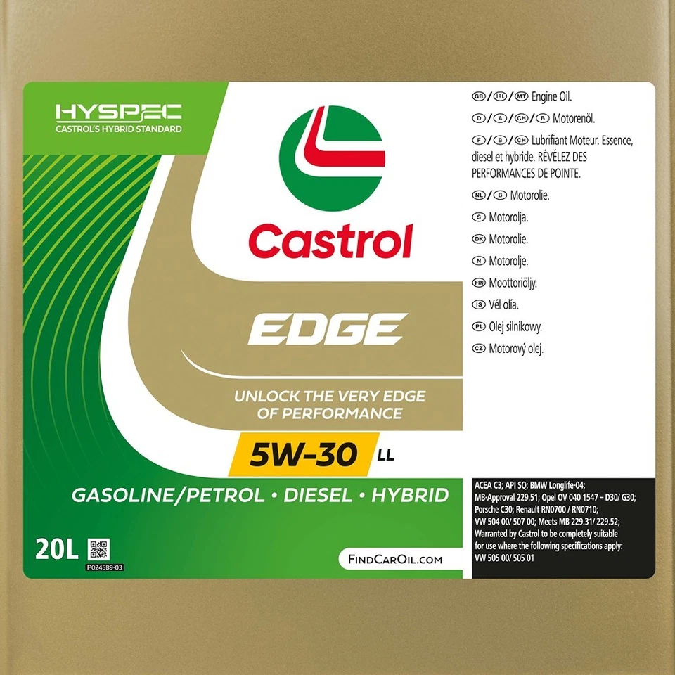 20 L LITRE CASTROL EDGE FLUID TITANIUM 5W-30 LL HUILE MOTEUR POUR PORSCHE C30 - Photo 2/4
