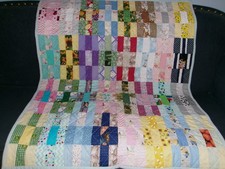 Handmade Patchwork Baby Boy's Crib Quilt, 42 Blocks of 9 Pieces, 45" x 52"