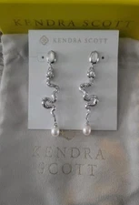 Kendra Scott Lyle Snake Linear Earrings Silver Ivory Mother Of Pearl NWT $98 BOX