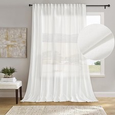White Linen Blend Semi Sheer Curtains 84 inches Long, Light Filtering Curtain...