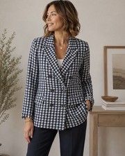 Elie Tahari Blue And White Tweed Double Breasted Blazer Size 8