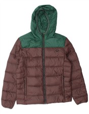 Fred Perry Mens Hooded Padded Jacket UK 38 Medium Brown Colourblock Nylon KE02