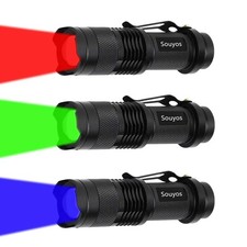 3 Pcs Red Green Blue Light LED Flashlight,7W Zoomable Red Green Hunting Light...