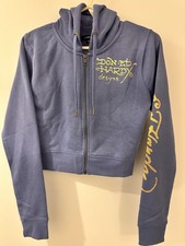 Brand New Ed Hardy Tiger Lotus Design Cobalt Blue Cropped Jacket. Size Medium.