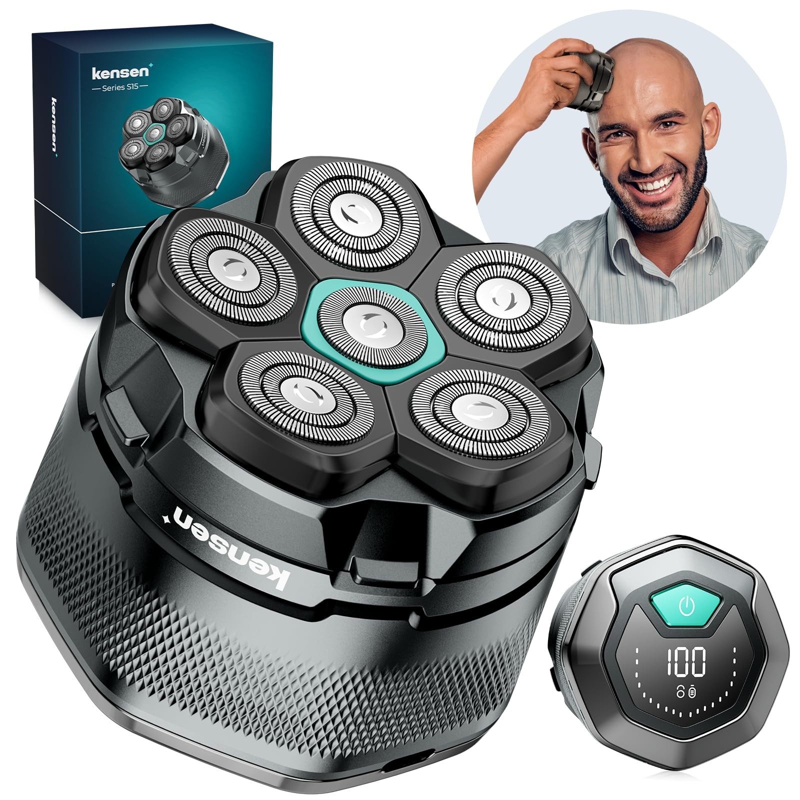 Kensen Rasoio Testa Calva Uomo 6D - Rasatura Zero Assoluto IPX6 USB-C