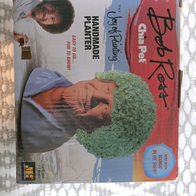 Bob Ross Chia Pet The Joy Of Painting Handmade Planter Iconic Blue Shirt  NEW