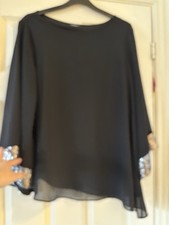 Roman Black Asymmetric Top with Sequin Cuffs - Size 14 Disco Party