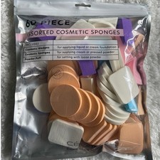 60 Piece Assorted Cosmetic Sponges Makeup Wedges Puffs Blenders Applicators NEW