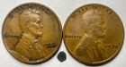 Lot of 2 1936 Lincoln Wheat Cent 1c Large Huge CUD Broken Die Error Coins