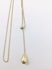 Gold Teardrop Lariat Necklace, 14K Solid Yellow Gold, 28in Long