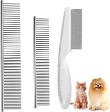 Dog Combs for Grooming, Metal Dog Comb and Flea Comb with Rounded Teeth for Remo