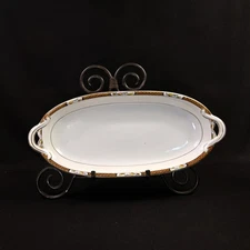 Noritake Celery Dish Oval 13" x 5.8" Geometric Band Floral Gold 1918 HandPainted