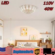 Modern LED Ceiling Lamp Gold Lotus Crystal Chandelier Flush Mount Light Fixture