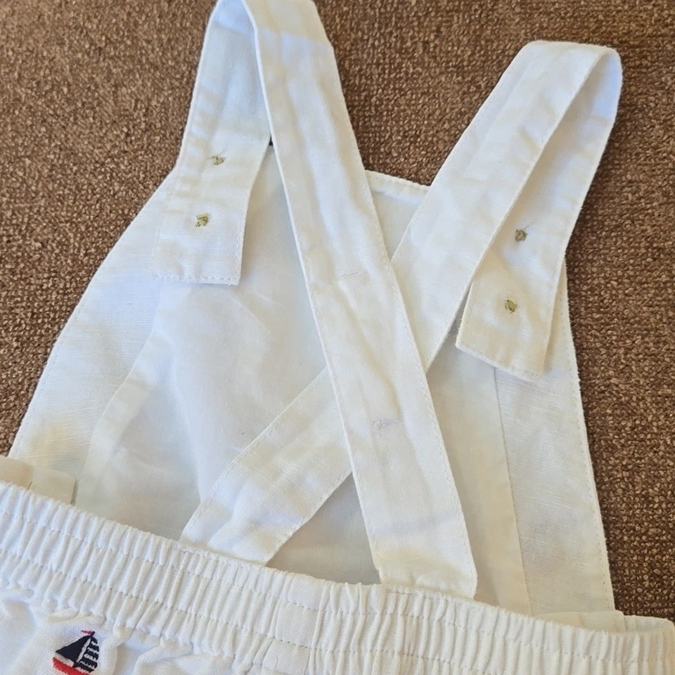 Janie And Jack 3-6 Meses Blanco Marinero Mono Pantalones Cortos Bordado Lino Algodón Foto 4 de 4