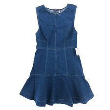 NWT FREE PEOPLE Alex Denim Mini Dress Campus Blue Fitted Flounde Hem Size 4