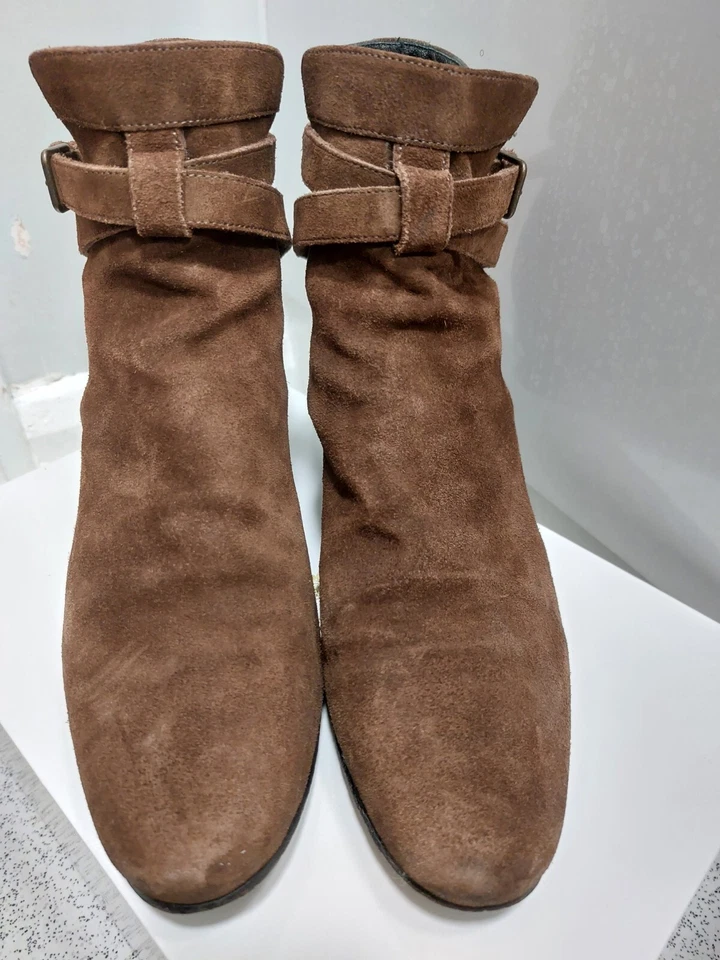 Botas Yves St Laurent Talla UK 4 Marrón Gamuza Jodhpur Tobillo Western Parisino  - Imagen 2 de 4