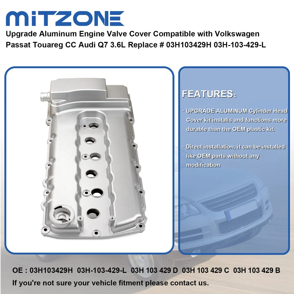 Cubierta de válvula de aluminio de actualización con kit de junta para VW CC Passat Touareg Audi Q7 3,6 L Foto 2 de 4