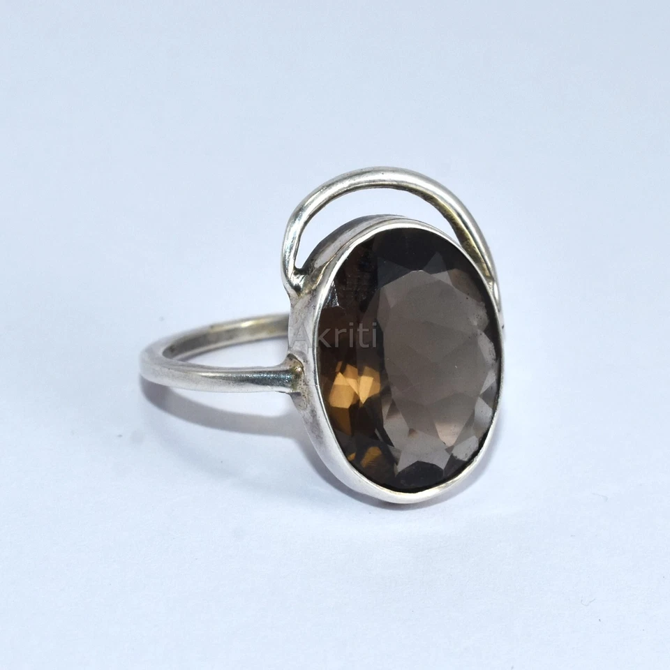 Anillo de plata de ley 925 Smokey Toapz de uso diario hecho a mano Foto 2 de 4