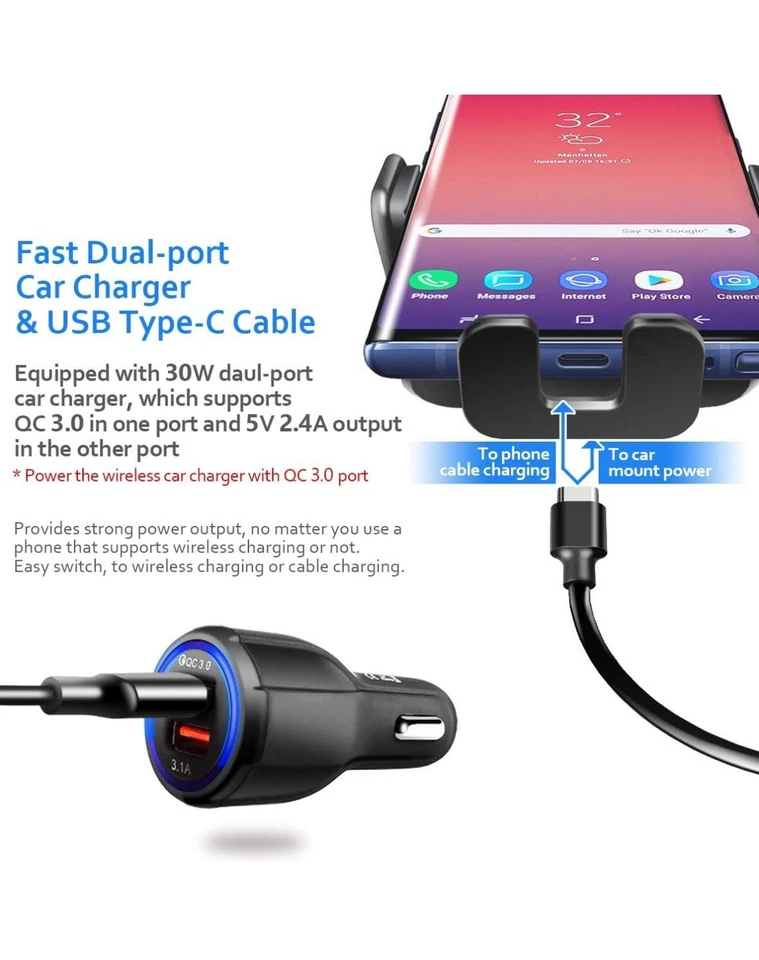Qi Wireless Charger Car Mount Dashboard Air Vent 360 Rotating Windshield Cradle - Image 4 of 4