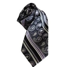 THE BIG KNOT by Steven Land 100% Silk Tie Geo Paisley 3.5W Dark Purple Silver