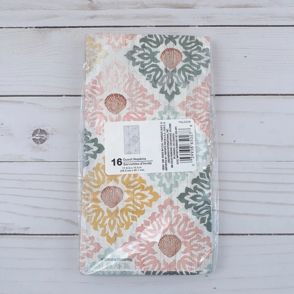 Servilletas de papel para cena toallas para invitados buffet conchas náuticas lago 16 quilates Foto 3 de 3