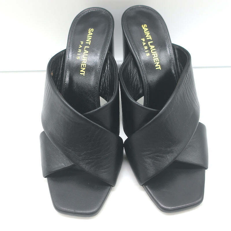 Sandali incrociati Saint Laurent LouLou in pelle nera misura 36 tacco aperto