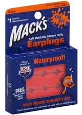 Mack's KIDS Swim Ear Plugs Waterproof Moldable Silicone 6 PR