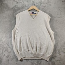 Chaps Ralph Lauren Sweater Vest Mens XL Beige Logo Crest V-Neck Sleeveless Knit