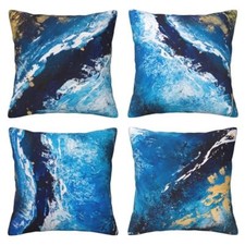 Pillow Covers 18x18 Inch Set of 4 Abstract Dark Throw Pillow Covers Blue Gold