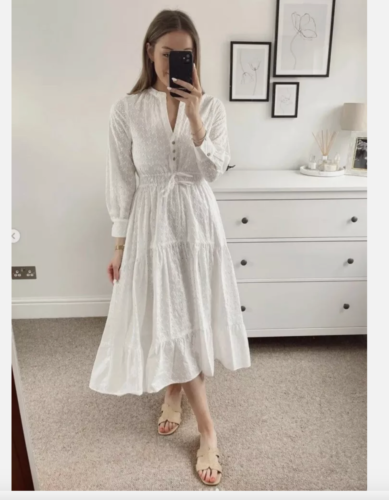 Zara White Midi Dress with Cutwork Embroidery Bloggers Fave Holiday Boho Size S - Picture 1 of 3