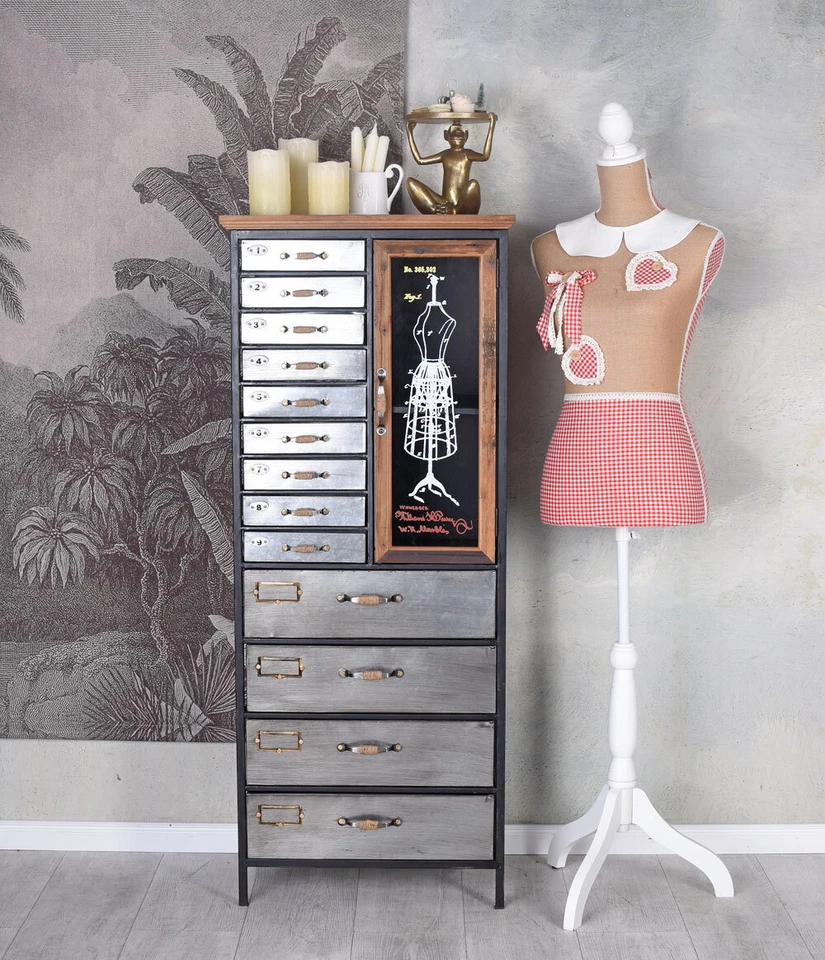 Wohnzimmerschrank Industrie Möbel Kommode Schubladenschrank Metallschrank Antik - Bild 4 von 4